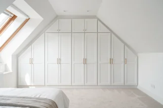 Rangement sur mesure intégré sous une pente de plafond